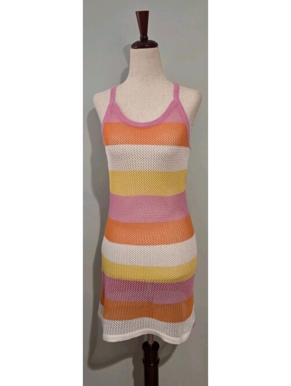 Billabong Small Striped Crochet Mini Dress Beach Cover Up Vintage